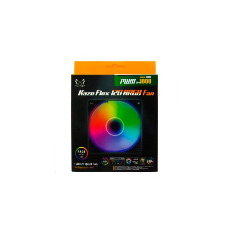 Scythe Kaze Flex 120 ARGB PWM 120x120x27, Gehäuselüfter(schwarz/transparent, 1800 U/min)