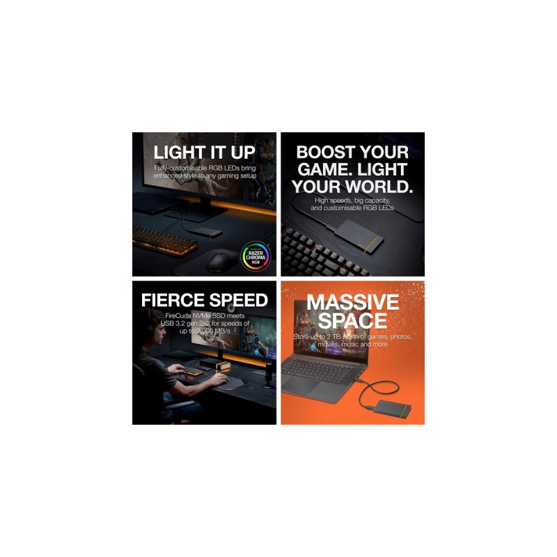 Seagate FireCuda Gaming SSD 2 TB, Externe SSD(schwarz, USB-C 3.2 Gen 2x2 (20 Gbit/s))