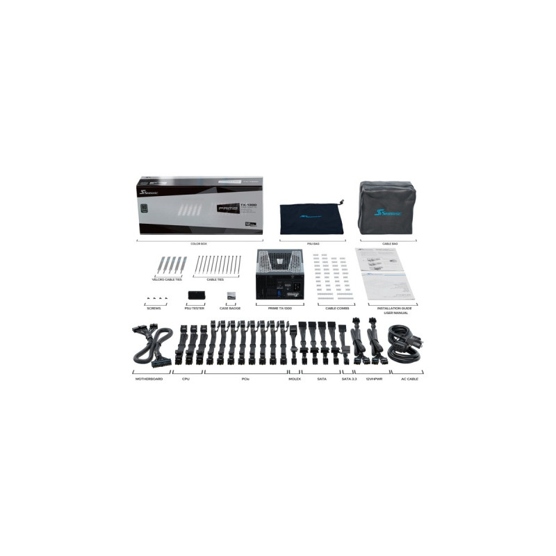 Seasonic PRIME TX-1300, PC-Netzteil(schwarz, 1x 12VHPWR, 6x PCIe, Kabel-Management, 1300 Watt)