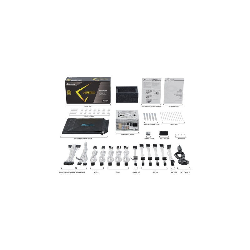 Seasonic VERTEX GX-1200 1200W White Edition, PC-Netzteil(weiß, Kabel-Management, 1200 Watt)