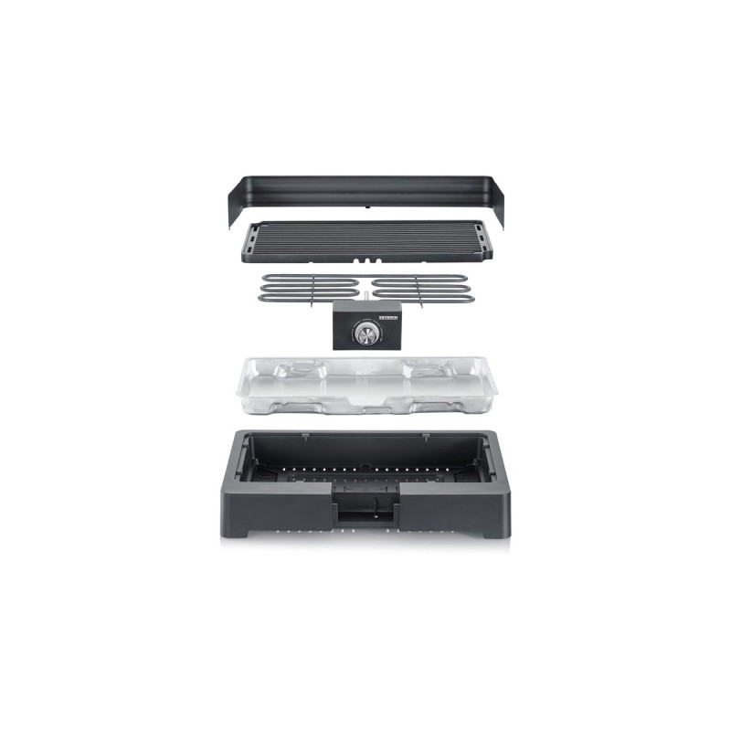 Severin PG 8562 Tischgrill mit Grillplatte, Elektrogrill(schwarz, 2.200 Watt)