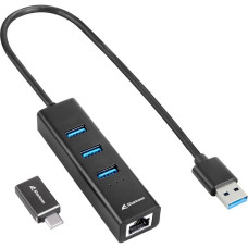 Sharkoon 3-Port USB 3.2 Gen 1 Alu Hub + Ethernet, Dockingstation(schwarz)