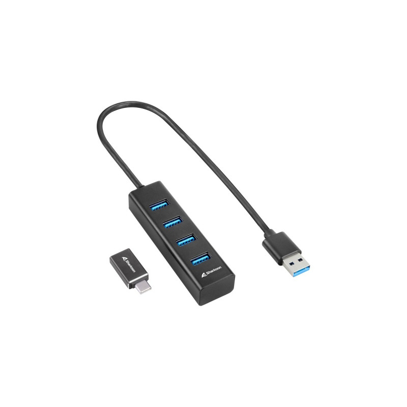 Sharkoon 4-Port USB 3.2 Gen 1 Aluminium Hub, USB-Hub(schwarz)