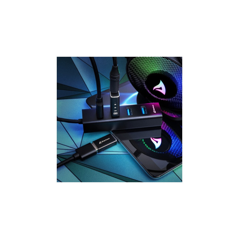 Sharkoon 4-Port USB 3.2 Gen 1 Aluminium Hub, USB-Hub(schwarz)