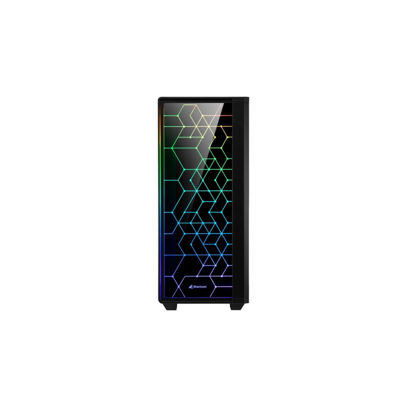 Sharkoon RGB LIT 100, Tower-Gehäuse(schwarz, Front und Seitenteil aus gehärtetem Glas)