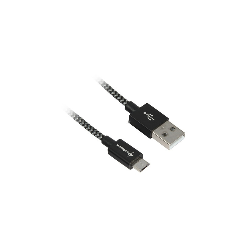Micro-USB Stecker(schwarz/grau, 0,5 Meter, gesleevt)