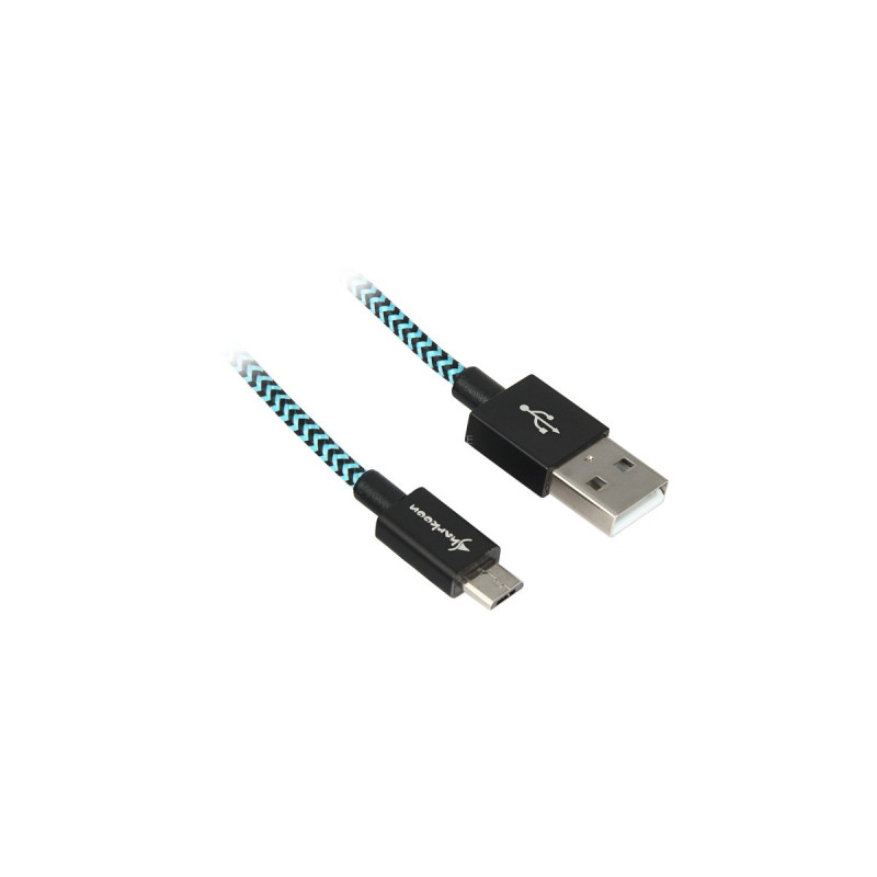 Micro-USB Stecker(schwarz/hellblau, 0,5 Meter, gesleevt)