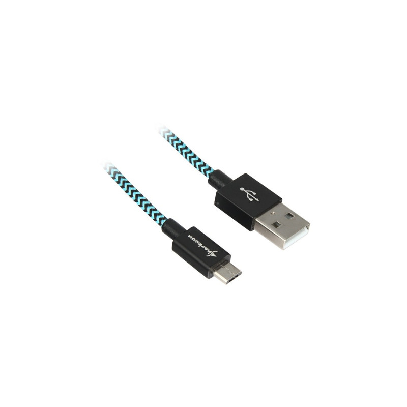 Micro-USB Stecker(schwarz/hellblau, 3 Meter, gesleevt)