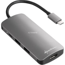 Sharkoon USB 3.0 Type C Multiport Adapter	, Dockingstation(dunkelgrau, USB-C, HDMI, MicroSD, SD)