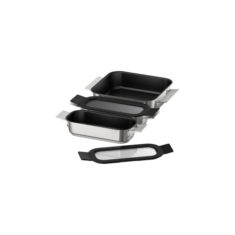 Siemens Pro Induction Flex Pfannen-Set HZ9FF030, 3-teilig(edelstahl/schwarz, 1x medium, 2x klein mit Glasdeckel)