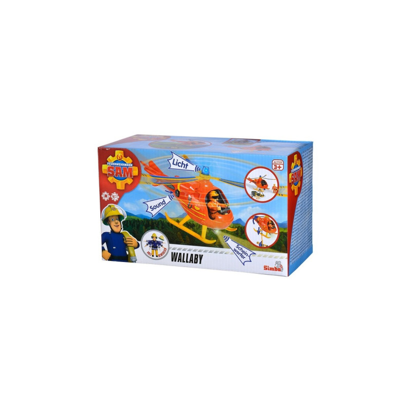 Simba Feuerwehrmann Sam Hubschrauber Wallaby, Spielfahrzeug(orange/gelb, mit Figur)