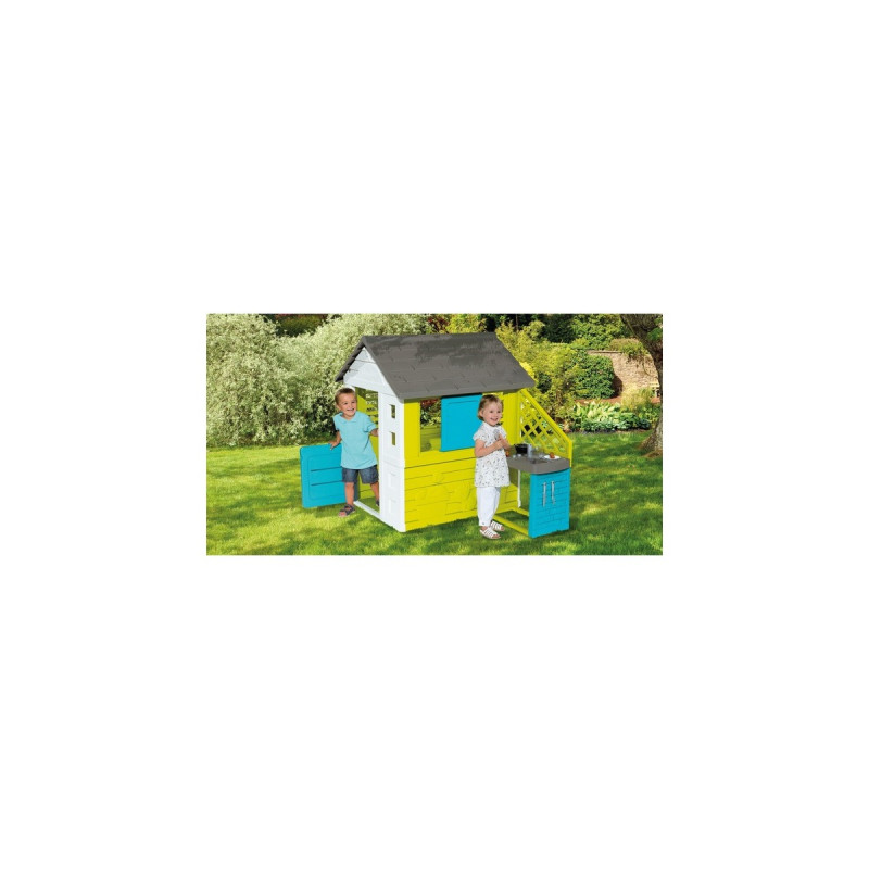 Smoby Pretty Spielhaus mit Sommerküche, Gartenspielgerät(türkis/grün)