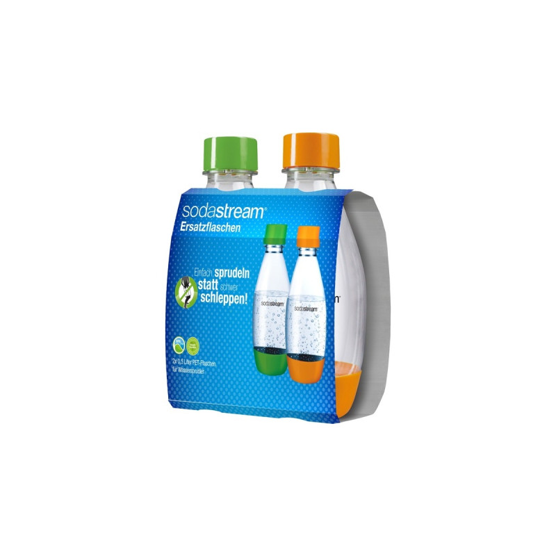 SodaStream PET-Flasche 0,5 Liter Tropfenform, Duopack, Trinkflasche(transparent, 1x orange, 1x grün)