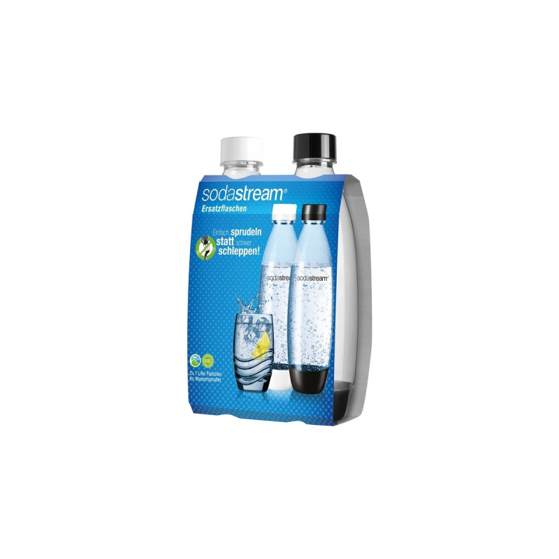 SodaStream PET-Flasche Fuse 1 Liter Duopack, Trinkflasche(transparent/schwarz, 1x weiß, 1x schwarz)