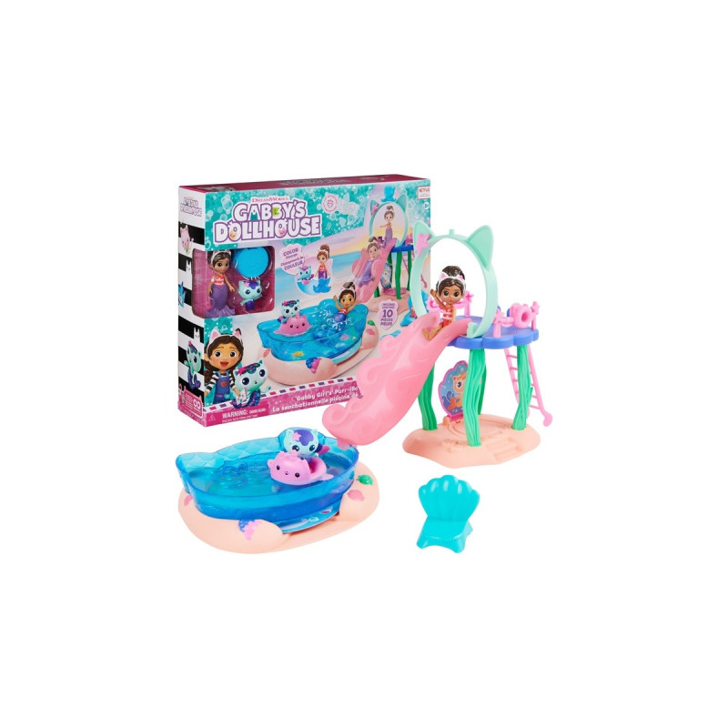 Spin Master DreamWorks Gabby's Dollhouse Cat Adventures - Purrific Pool Party Spielset, Kulisse(mit Gabby- und Meerkätzchen-Figur)