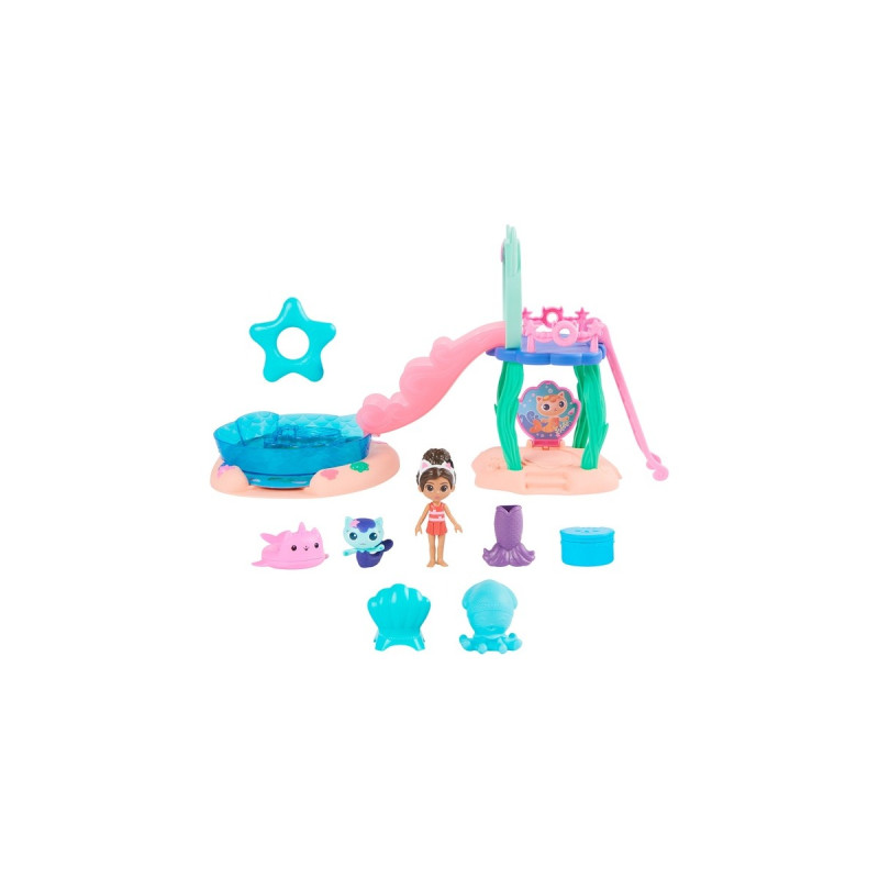 Spin Master DreamWorks Gabby's Dollhouse Cat Adventures - Purrific Pool Party Spielset, Kulisse(mit Gabby- und Meerkätzchen-Figur)
