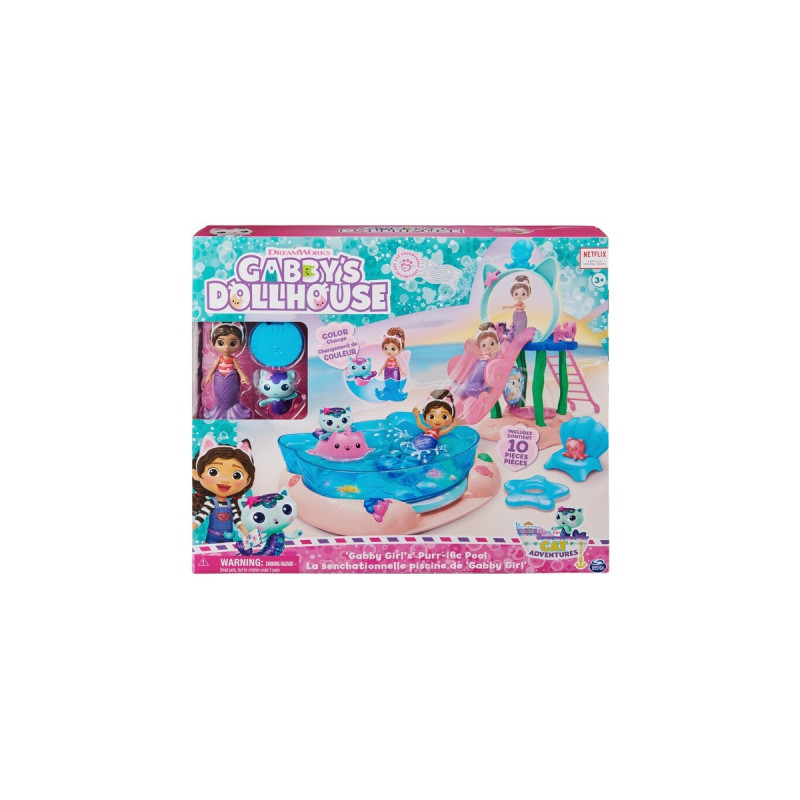 Spin Master DreamWorks Gabby's Dollhouse Cat Adventures - Purrific Pool Party Spielset, Kulisse(mit Gabby- und Meerkätzchen-Figur)
