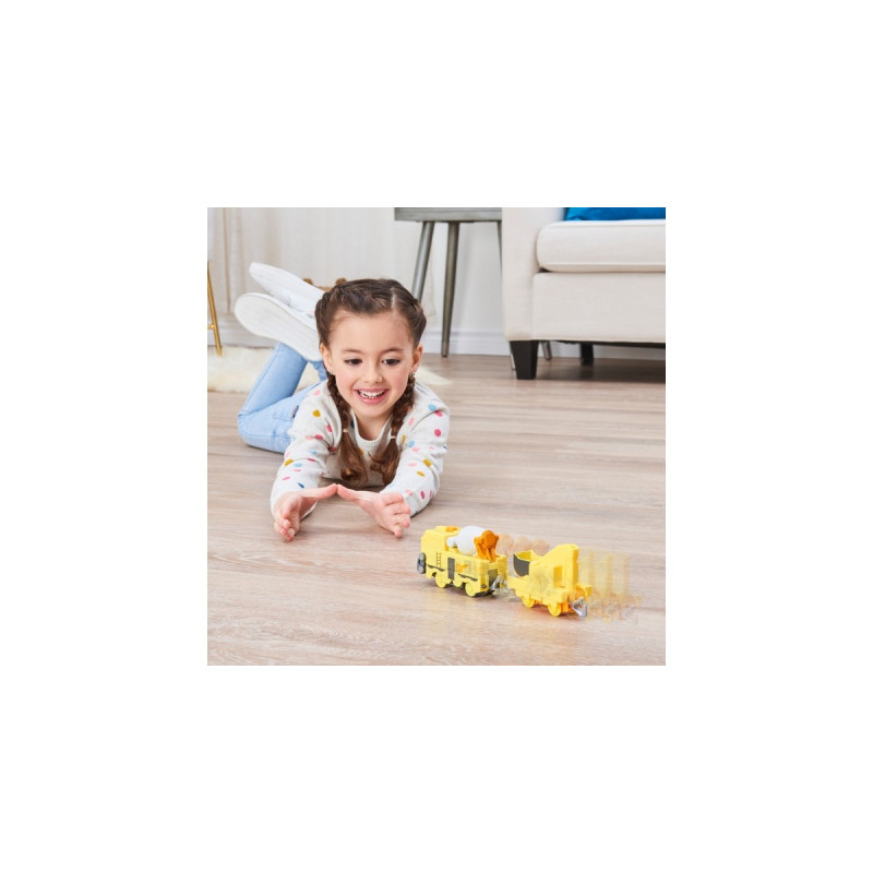 Spin Master Mighty Express Motorisierter Zug Baut-es Bruno mit Güterwaggon, Spielfahrzeug(gelb/grau)