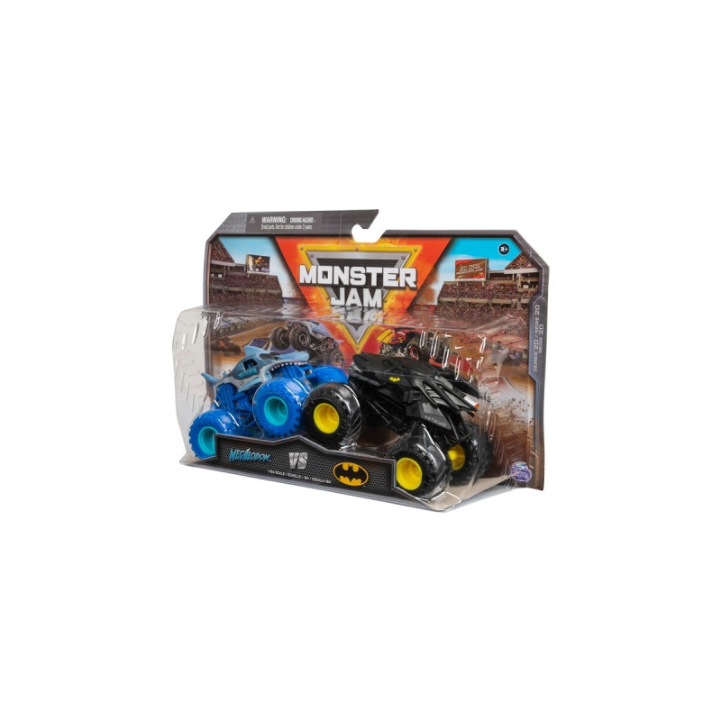 Spin Master Monster Jam - Batmobil vs. Megalodon, Spielfahrzeug(2er-Pack, Maßstab 1:64)
