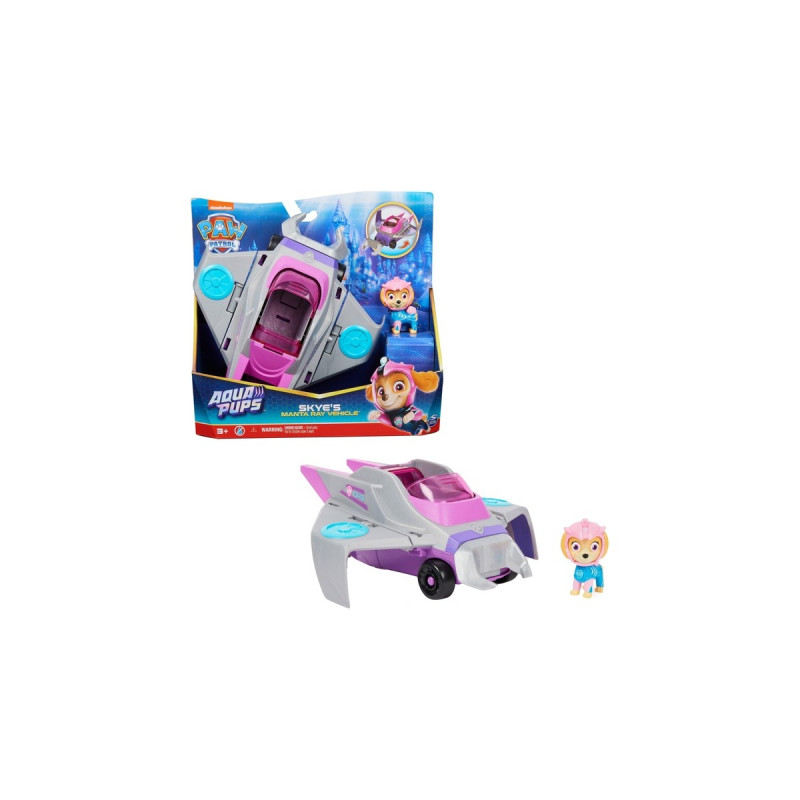 Spin Master Paw Patrol Aqua Pups - Basis Fahrzeug im Rochen-Design mit Skye-Welpenfigur, Spielfahrzeug