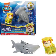 Spin Master Paw Patrol Aqua Pups - Hero Pups-Set mit Rubble-Welpenfigur und Hammerhai-Figur, Spielfigur