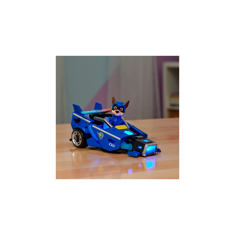 Spin Master Paw Patrol Mighty Kinofilm - Basis Fahrzeug von Chase mit Welpenfigur, Spielfahrzeug