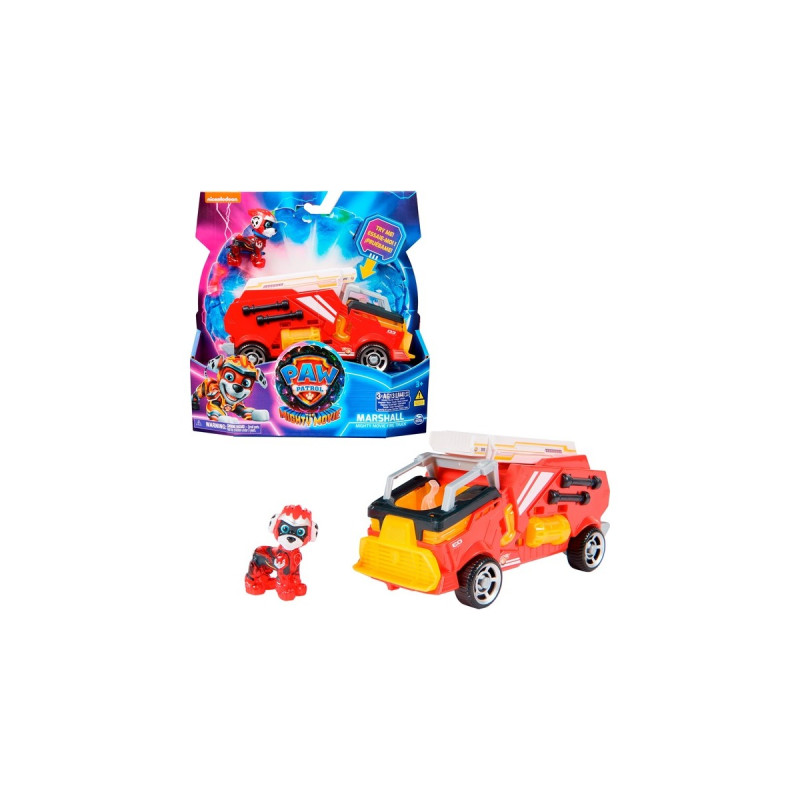 Spin Master Paw Patrol Mighty Kinofilm - Basis Fahrzeug von Marshall mit Welpenfigur, Spielfahrzeug