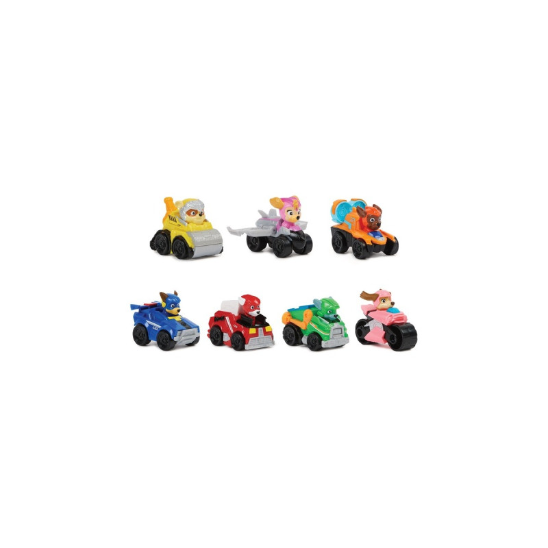 Spin Master Paw Patrol: Der Mighty Kinofilm, 7-teiliges Pup Squad Racers-Geschenkset, Spielfahrzeug(mit Liberty-Spielzeugauto)