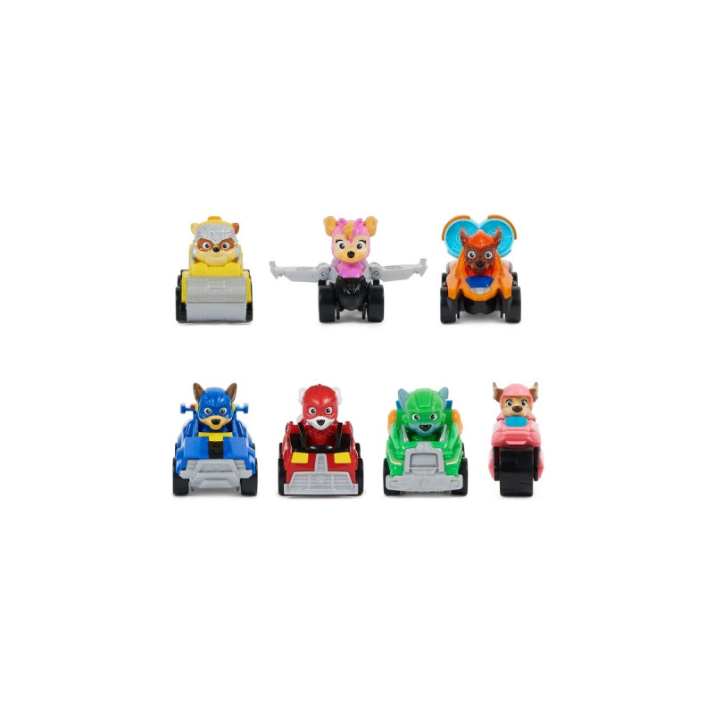 Spin Master Paw Patrol: Der Mighty Kinofilm, 7-teiliges Pup Squad Racers-Geschenkset, Spielfahrzeug(mit Liberty-Spielzeugauto)