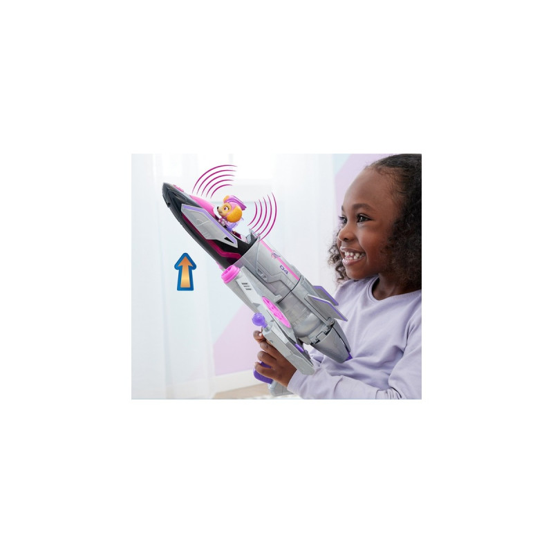 Spin Master Paw Patrol: Der Mighty Kinofilm, Skyes Deluxe Superhelden-Jet inkl. Skye Figur, Spielfahrzeug(silber/rosa)