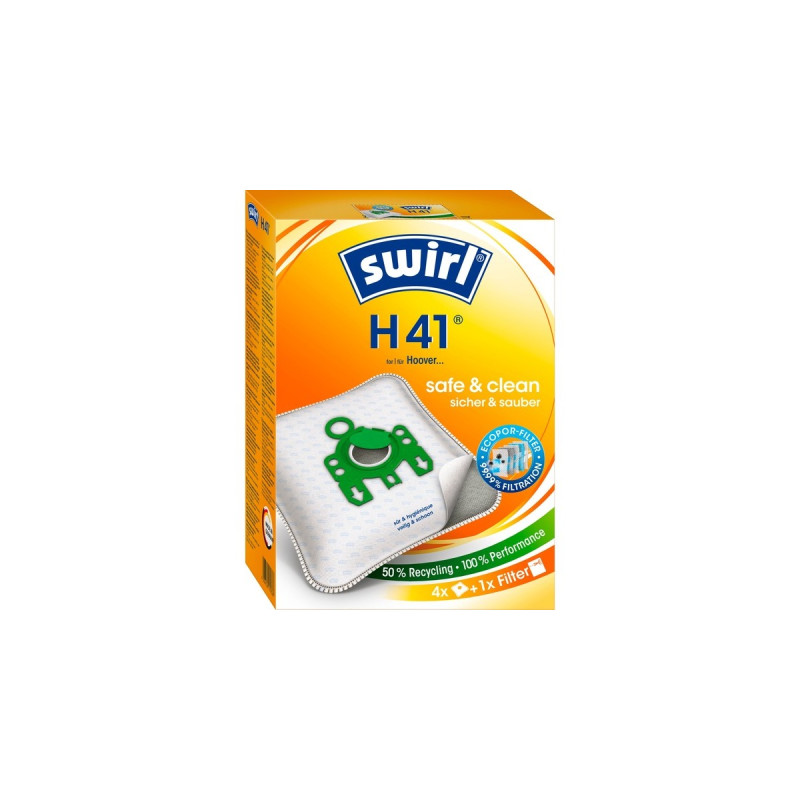 Swirl Staubsaugerbeutel H41 EcoPor(4 Beutel + 1 Filter, für Hoover)