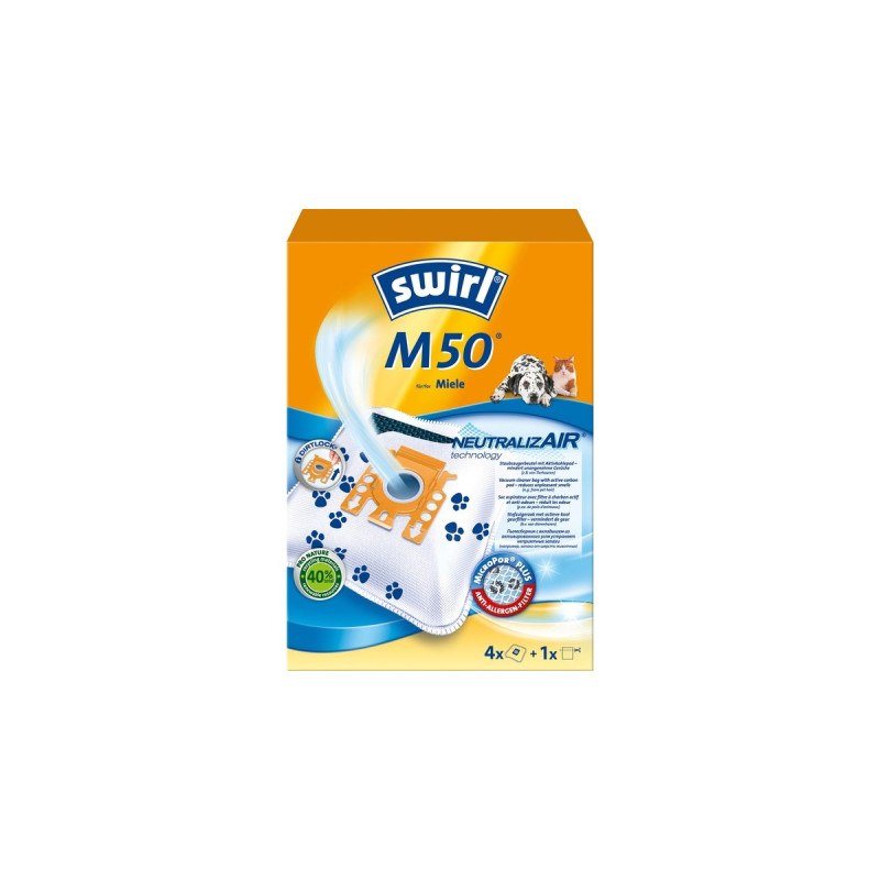 Swirl Staubsaugerbeutel M50 NeutralizAir(4 Beutel, 1 Abluftfilter, für Miele Cat & Dog)