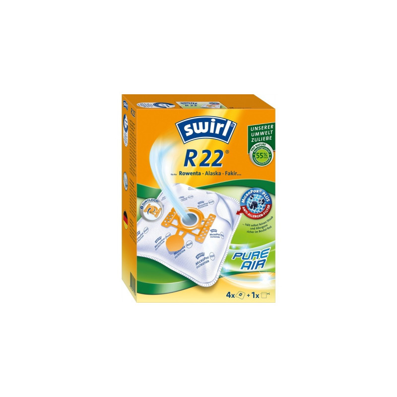Swirl Staubsaugerbeutel R22 EcoPor(4 Beutel + 1 Filter, für Rowenta, Alaska und Fakir)