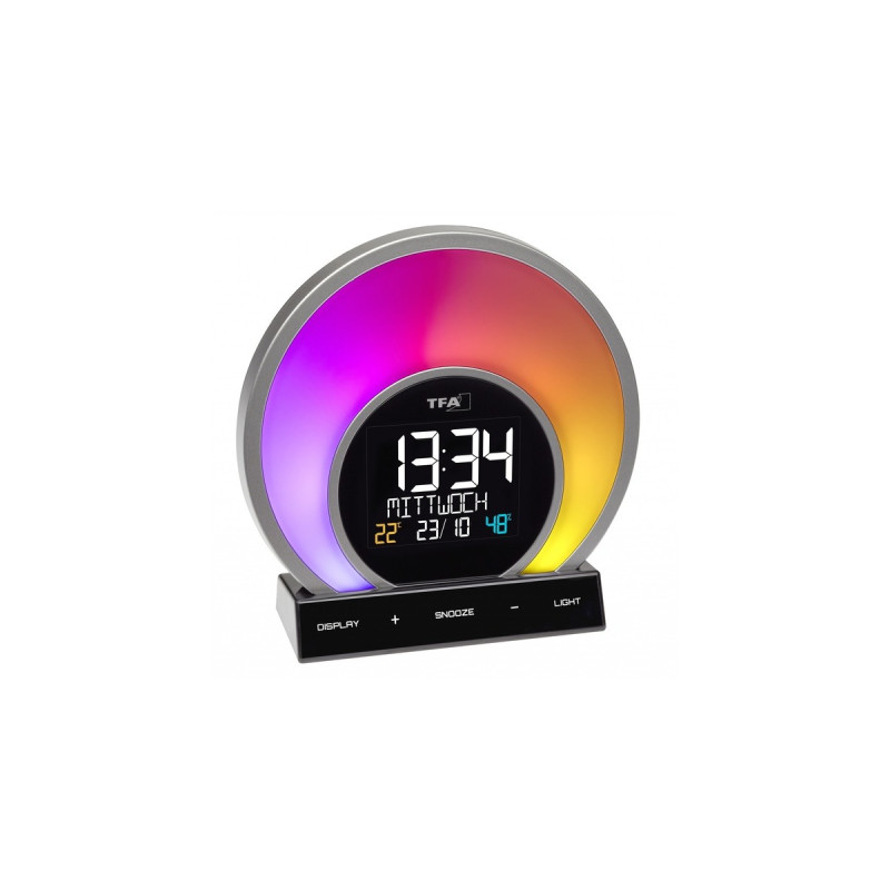 TFA Lichtwecker mit Farbwechsel-Stimmungslicht und Raumklima SOLUNA(schwarz/silber)