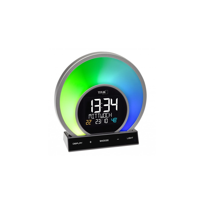 TFA Lichtwecker mit Farbwechsel-Stimmungslicht und Raumklima SOLUNA(schwarz/silber)