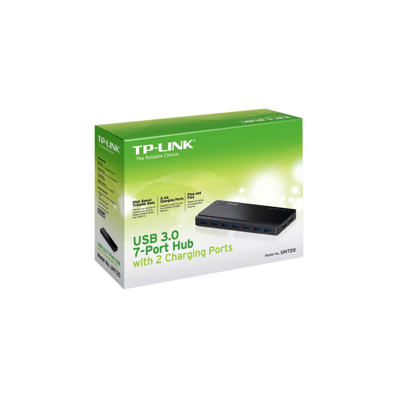TP-Link 7-Port-USB-3.0-Hub mit 2 Ladeports (UH720), USB-Hub(schwarz, inkl. Netzadapter)