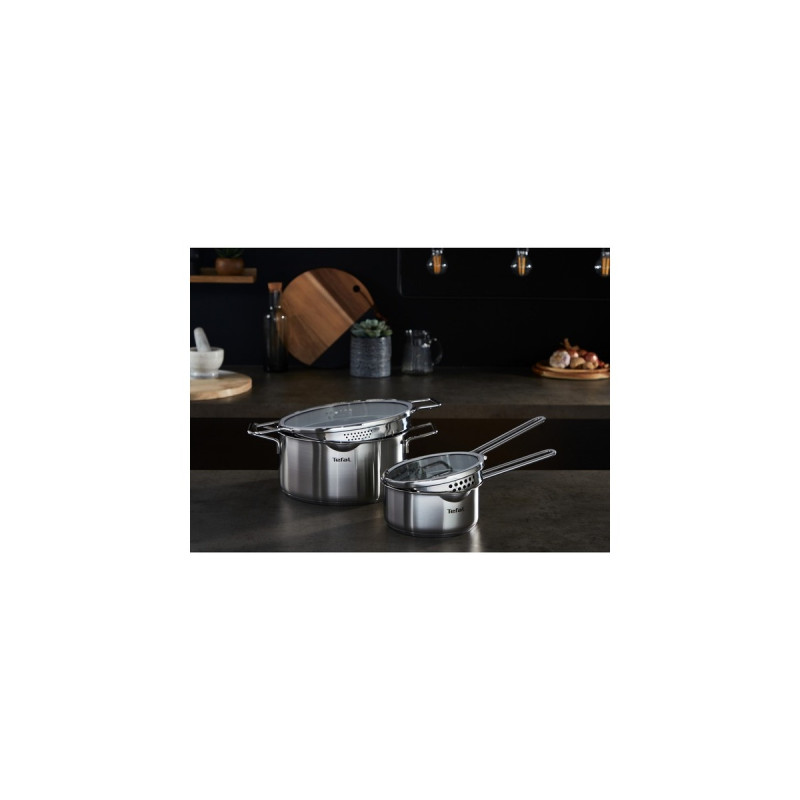 Tefal Topf-Set Nordica H852S3, Ø 16cm/20cm/24cm(edelstahl, 3-teilig, mit Glas-Siebdeckel)