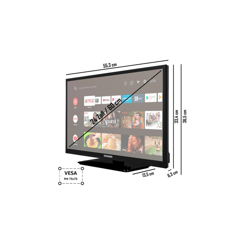 Telefunken XH24AN550MV, LED-Fernseher(60 cm (24 Zoll), schwarz, FullHD, AndroidTV, HDR, WLAN)