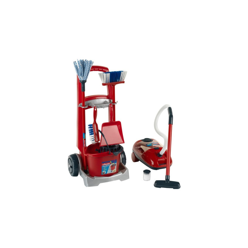 Theo Klein Vileda Besenwagen & Vileda Staubsauger, Kinderhaushaltsgerät(rot/grau)