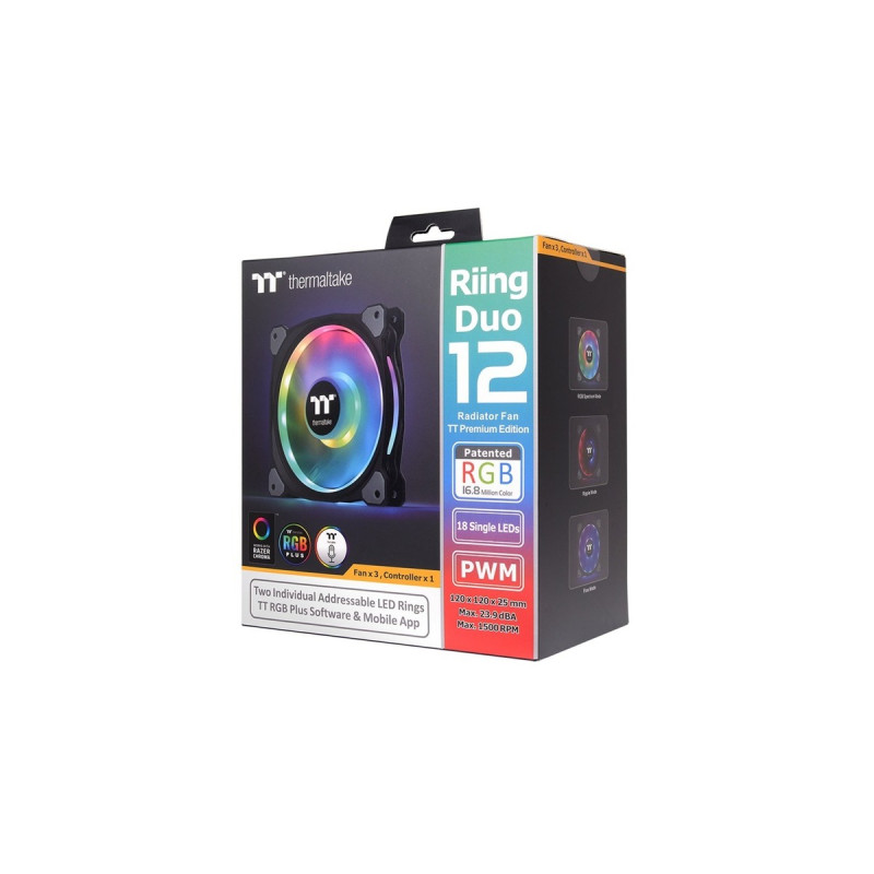 Thermaltake Riing Duo 12 RGB Radiator Fan 3 Pack, Gehäuselüfter(schwarz, 3er Set, 1x Controller)