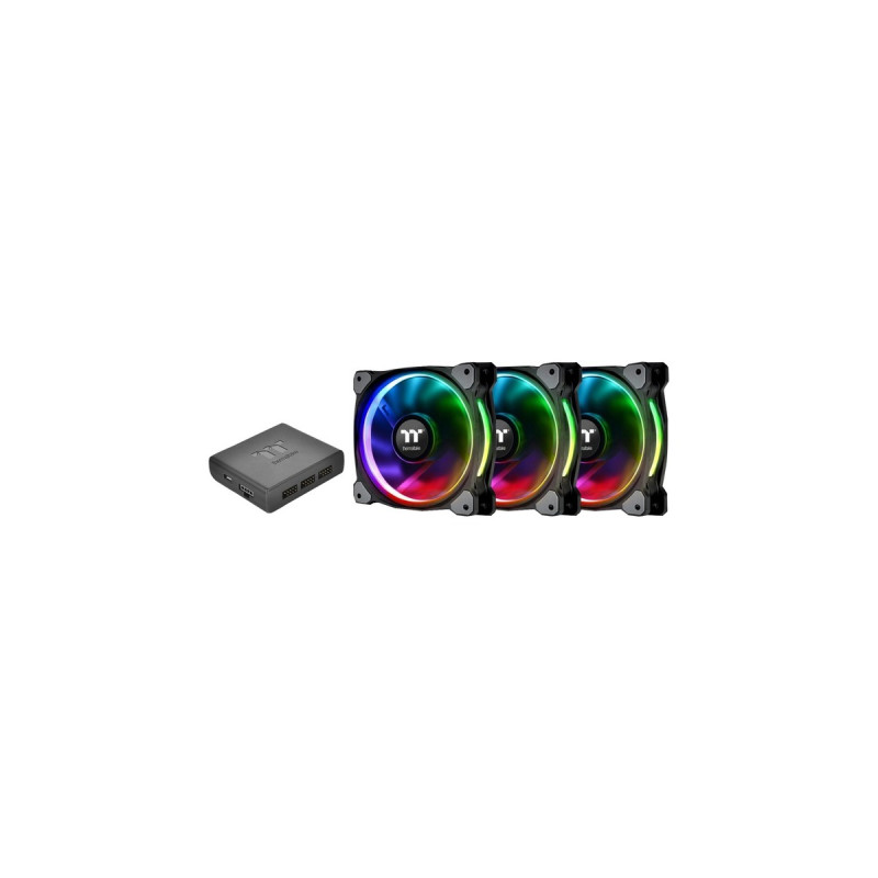 Thermaltake Riing Plus 14 LED RGB Radiator Fan TT Premium, Gehäuselüfter(schwarz, 3er Set, 1x Controller)