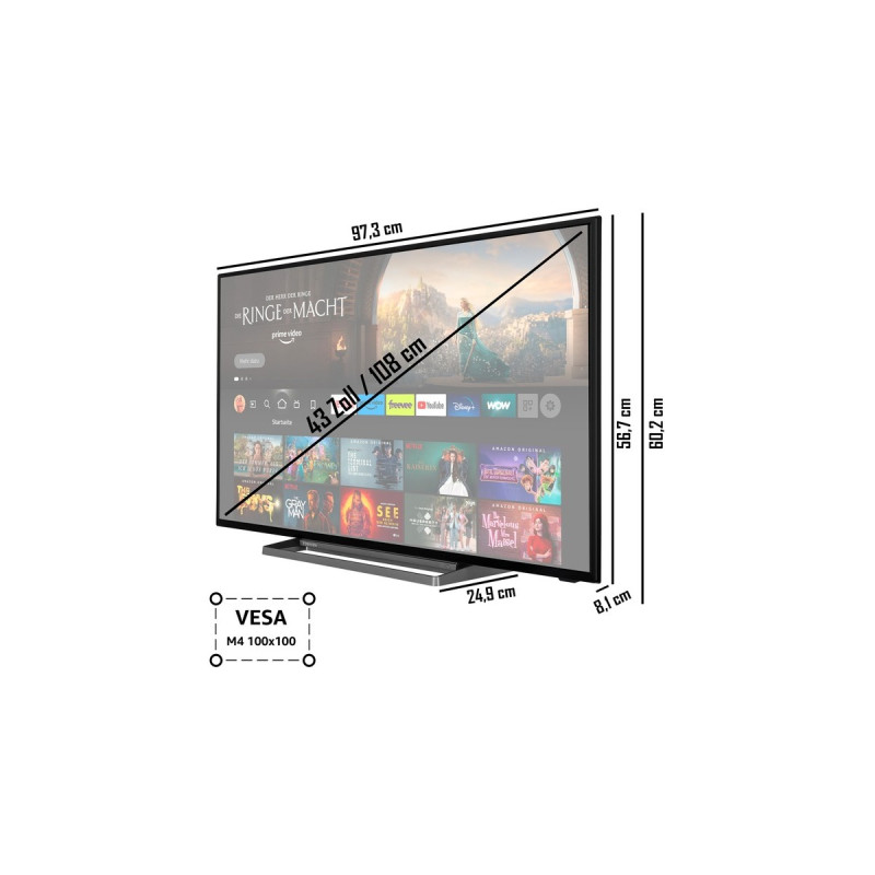 Toshiba 43UF3D63DA, LED-Fernseher(108 cm (43 Zoll), schwarz, UltraHD/4K, Dolby Vision, Fire TV)