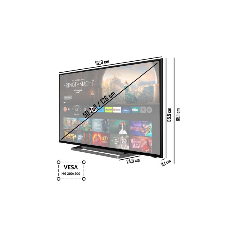 Toshiba 50UF3D63DA, LED-Fernseher(126 cm (50 Zoll), schwarz, UltraHD/4K, SmartTV, HDR)