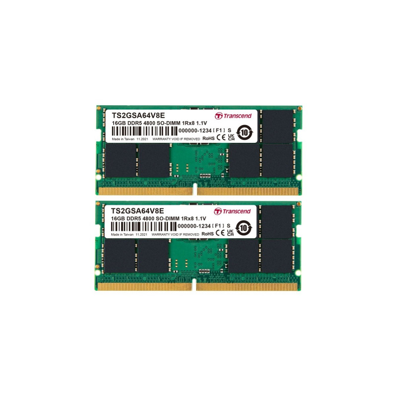 Transcend SO-DIMM 32 GB DDR5-4800, Arbeitsspeicher(grün, TS4GSA64V8E)