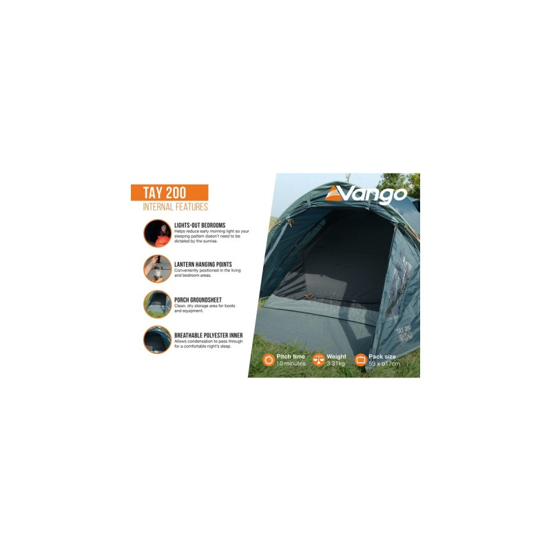 Vango Kuppelzelt Tay 200(dunkelblau, mit Vorbau für Gepäck, Modell 2024)