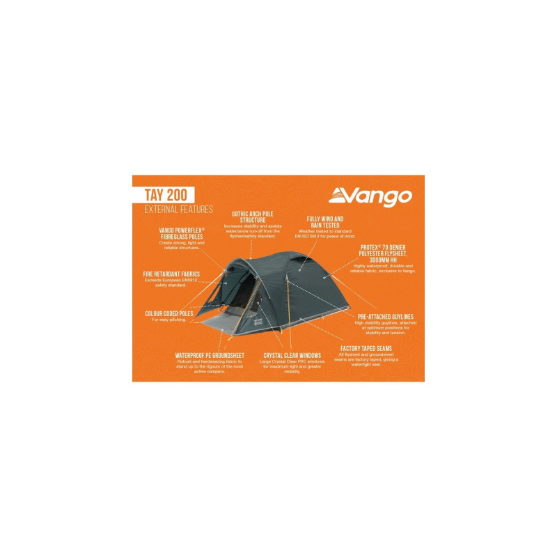 Vango Kuppelzelt Tay 200(dunkelblau, mit Vorbau für Gepäck, Modell 2024)