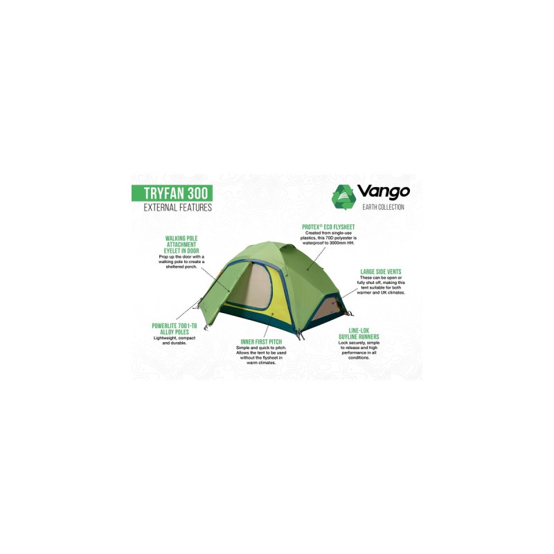 Vango Kuppelzelt Tryfan 300(dunkelblau, mit Vorbau für Gepäck, Modell 2024)