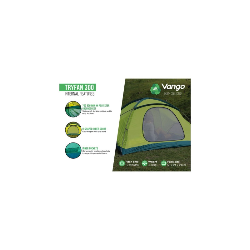 Vango Kuppelzelt Tryfan 300(dunkelblau, mit Vorbau für Gepäck, Modell 2024)