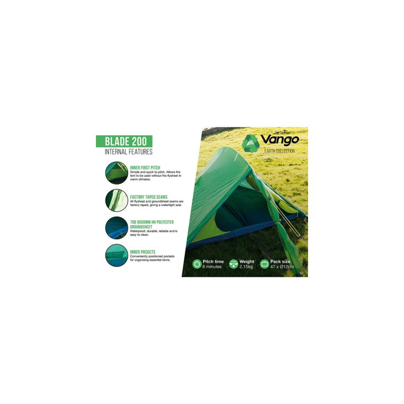 Vango Tunnelzelt Blade 200(grün, mit Vorraum für Gepäck, Modell 2024)