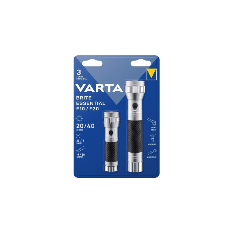 Varta Brite Essential Twin Pack F10 & F20, Taschenlampe(silber/schwarz, zwei Taschenlampen)